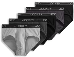 Jockey Men's Underwear Lightweight Cotton Blend Brief - 5 Pack, Black/Charcoal Heather/Trusted Pewter/Quartz Grey/Black, L