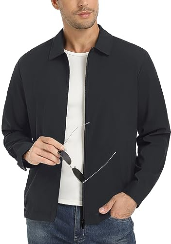 EKLENTSON Men's Bomber Jacket Lightweight Fall Windbreaker Jacket Full Zip Up Varsity Jacket Summer Coat Black L