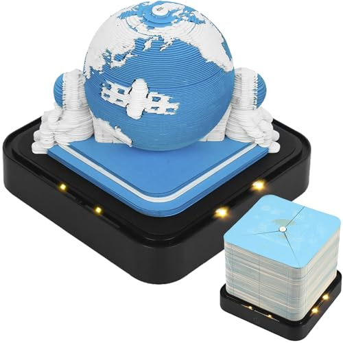 Schreibtisch kalender mit LED-Lichtern, 2025 Kalender 3D Memo Pad Papier Kreative 3D Notizblock Papier, Countdown Kalender Schnitzen Geschenk Desktop Dekoration (Blaue Erde)