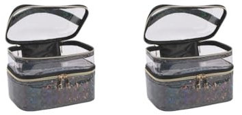 Sminkväska med dubbla lager makeupväska toalettväska transparent vit, 21 x 16 x 18 cm, 2 set (svart, 21 x 16 x 18 cm), 21 x 16 x 18 cm, enligt beskrivningen