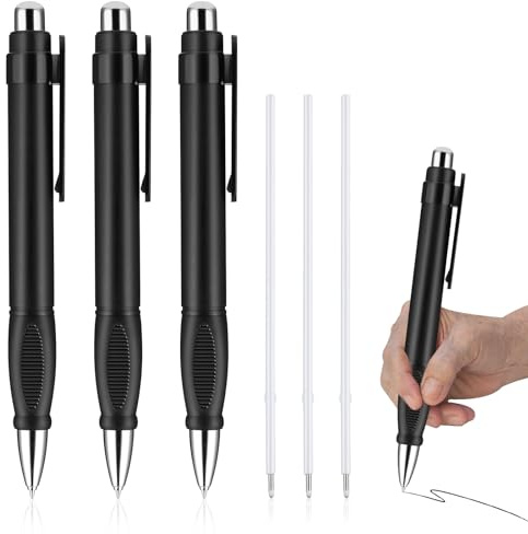 Amabro 3 stycken extra stora ergonomiska kulspetspennor med 3 påfyllningar, extra stora kulspetspennor som är lätta att greppa jumbo penna, svart bläck viktade pennor för äldre män