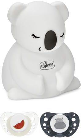 Chicco Set Luce Notturna e 2 Succhietti Air Lumi 16-36 Mesi, Luce Notturna Ricaricabile Per Bambini con 8 Luci Multicolore, Ciuccio 16-36 Mesi, Si Illumina al Buio, Tettarella in Silicone, Blu