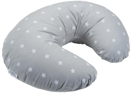 Cuddles Collection Nursing Pillow with 100% Cotton Cover - Removable Cover Breastfeeding Pillows for Comfortable Nursing Support Baby Pillow (White Stars on Grey)