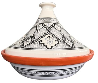 Tajine-Topf | Mehrere Muster und Farben | 25 cm und 30cm Durchmesser | ideal für 1-4 Portionen | Traditionell Marokkanischer, Nordafrikanischer Kochtopf (Schwarz/Weiß, 30cm)