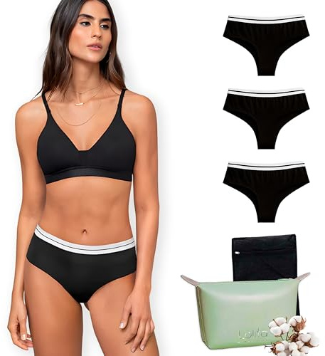 Lolita® Culotte Menstruelle Lot de 3 - Protection Hygiénique Lavable avec 4 Couches Absorbantes - Équivalent à 2 Tampons - Slip Menstruel Confortable pour Flux Légers à Modérés