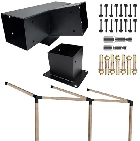ITeVe.GD 30° Slanted Roof Pergola Brackets Kit,4-Way Angled Corner Bracket with Wall Mount Post Base for 4x4 (Actual:3.5x3.5) Lumber for Pergolas,Gazebos,Porchs(2Pack,Black)