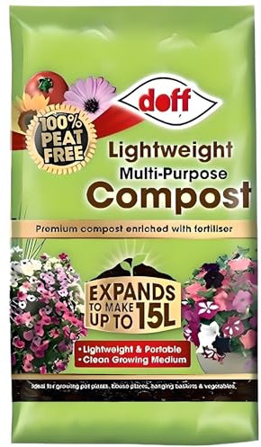 Dof Lightweight Multi-Purpose Compost 15L Expanding Bag – Premium Peat-Free Compost Enriched with Fertiliser – Clean Growing Medium for Pots, Baskets, Houseplants & Vegetables