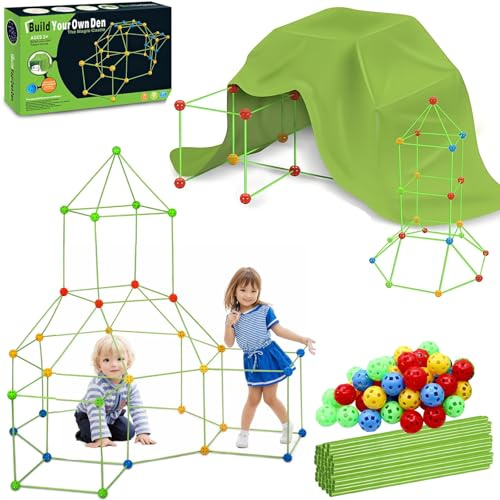 ChaneeHann 122 Pezzi Kit Costruzioni Fortezza Per Bambini, Kids Fort Building Kit Con Tenda, Di Forti Tunnel Tenda Da Gioco, Creative Forts Giocattolo Per 5 6 7 8 9+ Anni Ragazzi Ragazze