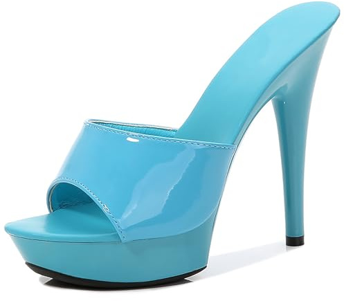QEOSNBX Women Fish Mouth Sky High Heel Platform Sexy Party Slides Round Open Toe Slip On High Heeled Backless Prom Sandals Fashion Stiletto Dress Bridal Evening Shoes (Blue,8)