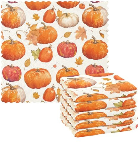 FRODOTGV Asciugamani da cucina lavabili, 6 pezzi, straccio per lavare i piatti, per auto, zucca carina per ringraziamenti e autunno, 28 x 28 cm