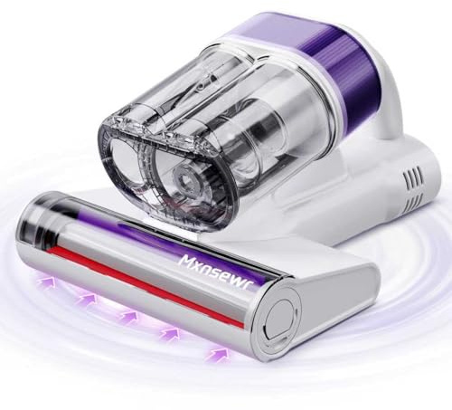 Mxnsewr Mattress Vacuum Cleaner, Ultrasonic Bed Vacuum Cleaner with 18Kpa Strong Suction, 150°F Heat & 253.7nm UV-C Light, Intelligent Dual Cup, One-Click Dust Removal for Bed, Sofa, Pet Hair, White
