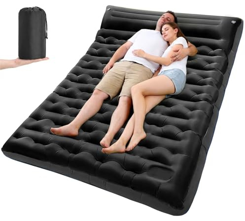 LLUAII Double Sleeping Pad for Camping, 5.9 Inch Thick Self Inflating Sleeping Mat for Camping with Built in Pillow and Foot Pump, 2 Person Camping Mattress for Backpacking Hiking