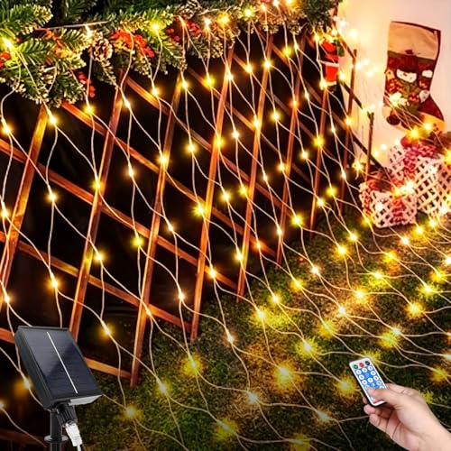 Lichternetz Solarleuchten Außen, 2*3M 192LEDs Lichterkette Außen Netz mit Fernbedienung, 8 Beleuchtungsmodi Wasserdichte Solar Lichternetz für Garten Weihnachten Hochzeit Party Dekoration