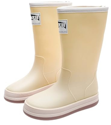 Generisch Bottes plates à tige longue pour femme - Bottes en caoutchouc hautes et légères - Imperméables - Antidérapantes - Chaussures de pluie décontractées - Chaussures d'extérieur à enfiler