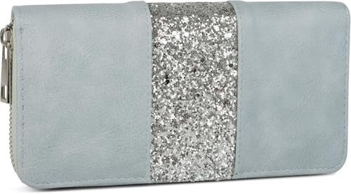 styleBREAKER Damplånbok med paljettränder 19x9,HellBlå-Silber | Plånbok med runtomgående dragkedja, 8 kortfack, 3 sedelfack, myntfack, mjuk känsla och glittriga detaljer.