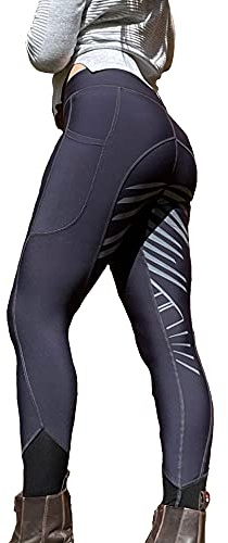 Turner Equestrian Ladies Silicone Grip Soft Horse Riding/Gym/Yoga Leggings Tights Breeches Equine (Grey, Large UK 12-14)