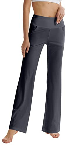 LaiEr Pantalones de Yoga de Corte de Bota para Mujer con Bolsillos de Cintura Alta Acampanados Bootleg Pantalones de Entrenamiento de Yoga con Bolsillos Laterales