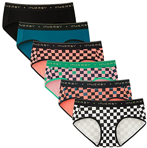 INNERSY Underwear Women Knickers Ladies Briefs Mid Rise Panties Pack of 6 | Soft Stretch Cotton Pants, Sporty Waistband Breathable Hipster, Tag-free, Assorted Colours for Everyday, Home & Active Wear