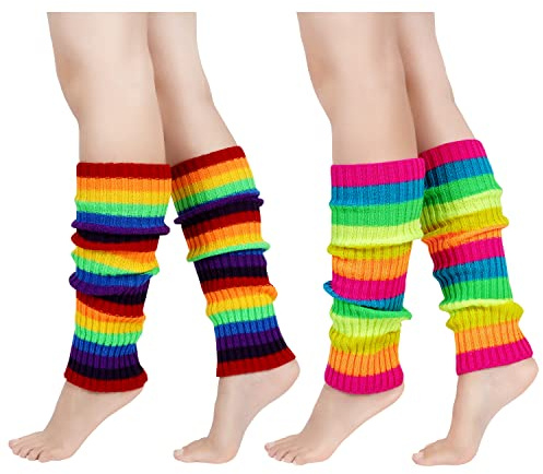 Junely Leg Warmers 80s Leg Warmer Knit Legwarmers Neon for Ballet Dance Figure Skating Ice Skating Boot Rainbow