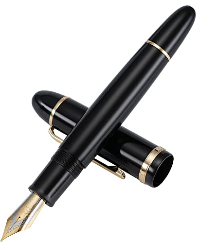 Jinhao X159 Penna stilografica #8 Pennino medio, nero con clip dorata Penna acrilica di grandi dimensioni