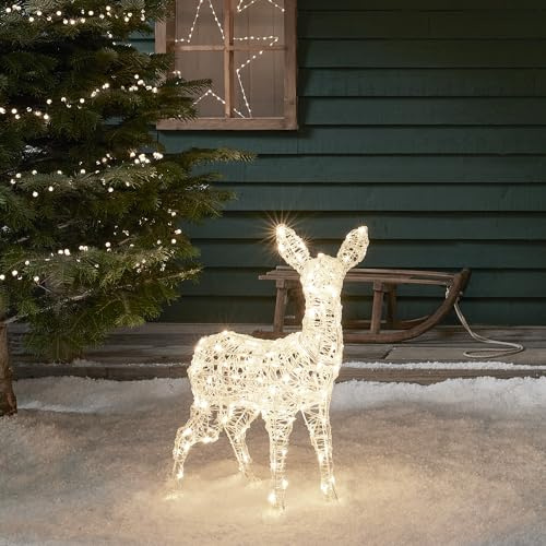Lights4fun 3 in 1 Swinsty LED Renna Figura Bambino 77 cm Funzionamento a batteria Timer Illuminazione natalizia per interni ed esterni