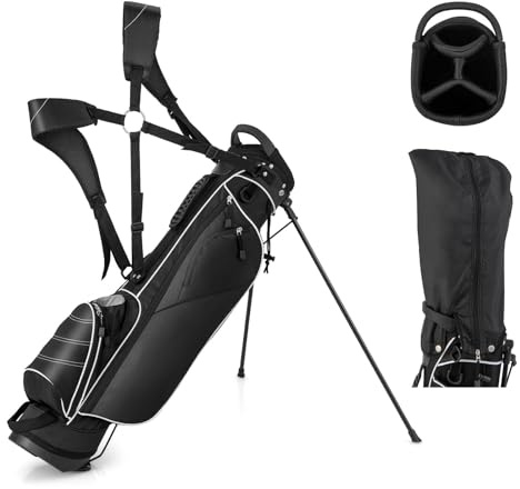 GYMAX Bolsa con Trípode de Golf, 4 Divisores, 4 Bolsillos con Cremallera, Correas de Hombro Ajustables, Bolsa de Golf Portátil con Cubierta Impermeable, Unisex Adulto