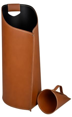 LIMAC Design SAPIR Modern Leather Bag for Wood Pellet, Wood Pellet Container for Stove with Shovel, Original Pellet Bag for Fireplace, pellet storage basket leather, Made in Italy. (Brown)