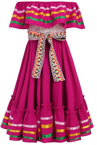 EFOGEP Robe mexicaine traditionnelle folk volants drapé Cinco De Mayo Folklorico Fiesta Robe