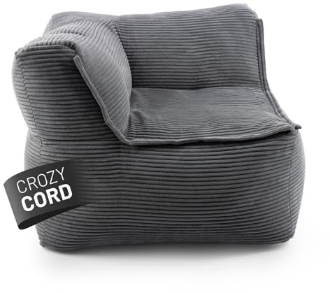 Lumaland Modulares Eckteil Links - Cord-Reihe | Indoor Sitzsack mit Softer Struktur, ideal Sofa Modulen & zum Pouf | Bean Bag mit Füllung - für Wohnzimmer & Co. - 81x81x70 cm