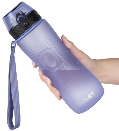 OLDLEY 750ml/25oz Water Bottles with Straw BPA Free Tritan Water Bottles for Gym School Sports Outdoor Leakproof Time Markings Durable Drink Bottles for Adult Kids Women Men (Purple)