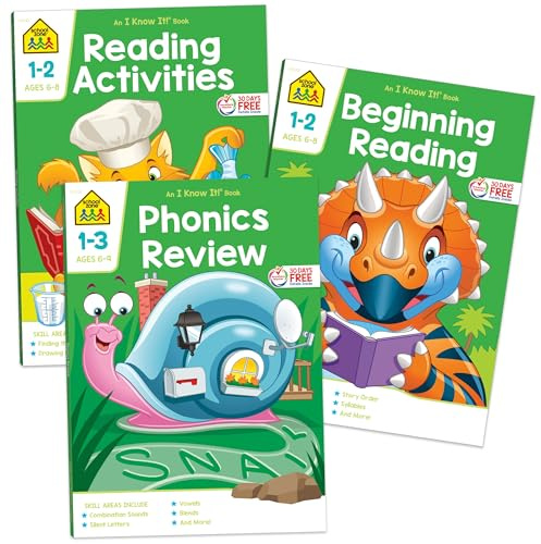 School Zone Reading 3-Pack Workbook Set: 192 Pages, 1st Grade, 2nd Grade, 3rd Grade, Reading Activities, Beginning Reading, Phonics Review, Story Order, Comprehension, Ages 6-9