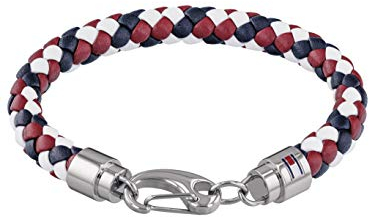 Tommy Hilfiger Casual Core Herren Armband Edelstahl Silber, Leder Blau/Rot/Weiß 19 cm