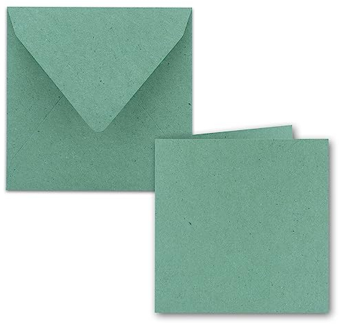 25x Quadratisches Faltkarten Set aus Kraft-Papier in Eukalyptus-Grün 15 x 15 cm - Doppel-Karten und Briefumschläge aus Recycling-Papier - Serie Umwelt