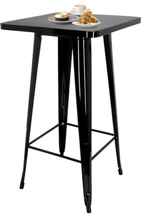 HJH Office 645060 Tavolo da Bar Metallo VANTAGGIO HIGH T Tavolo Alto Quadrato, Stile Industriale, Telaio in Acciaio Resistente, Nero