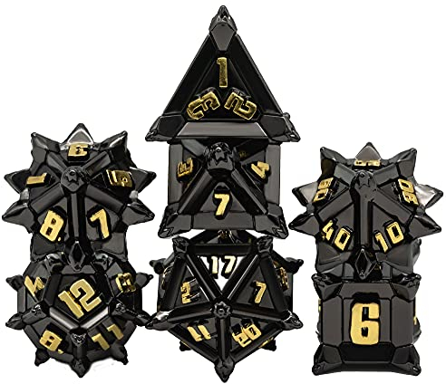 World of Dice - Mace Edition - 7-teiliges Pen and Paper Würfelset, Metallwürfel, D20 bis D4, ideal für Dungeons and Dragons (D&D), Das Schwarze Auge (DSA), und viele weitere RPGs