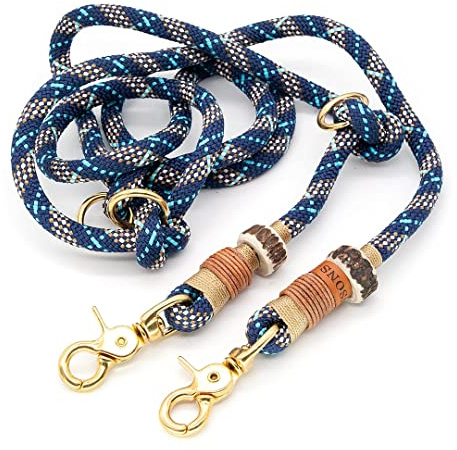 Hundeleine/Führleine aus Tau mit Karabiner & echtem Hirschhorn Ø10mm | 3fach verstellbar | Doppel-Leine | Umhängeleine | robust & wetterfest | Top Handmade-Quality