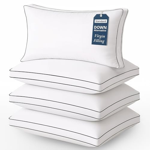 LANE LINEN Bed Pillows Standard Size Set of 4-20x26 Medium Firm Down Alternative Pillows for Sleeping, Hotel Quality Back Stomach or Side Sleeper 4 Pack Pillow, Cooling Soft Easy Care - White
