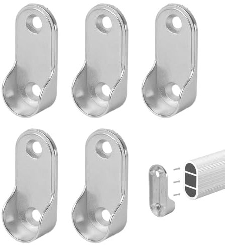 Soportes Ovalados de Extremo de Riel, 5 Piezas Soportes de Riel de Brida Armario Soporte Barra Ropa para Armario Baño Ducha Cocina Barra Colgante,soporte ovalado para tubos de armario