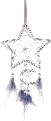 Traumfänger, Handgefertigt Mond Stern Feder Dreamcatcher im Böhmischen Traumfängers Dream Catchers für Schlafzimmer Hochzeit Wandbehang Ornament Mädchen Kinder Geschenk (Grau)
