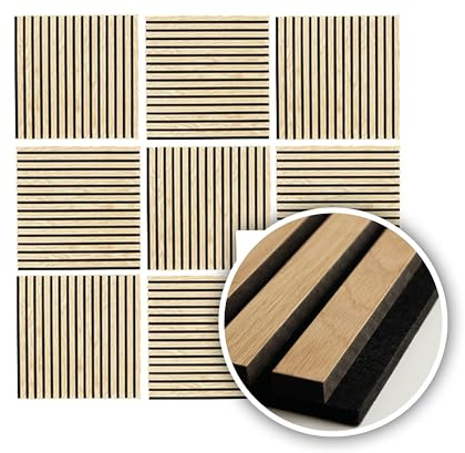 KAISER plastic® Akustikpaneele | Farbe: Eiche und Walnuss | Wandpaneele in verschiedenen Formaten | Deko Wohnzimmer | Wanddeko in Holz | Akustik Paneele Wand | Lamellenwand (60 x 60 cm - 2STK.)