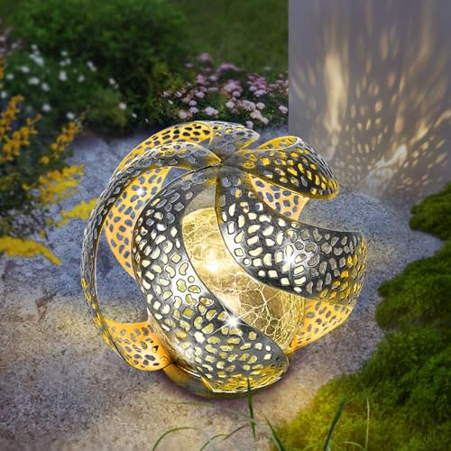 Solar Lights Outdoor Garden Decor, Solar Garden Lights, Crackle Globe Glass Outdoor Waterproof Solar Lights for Outside, Lawn, Patio, Porch, Tabletop Decor, Gardening Gifts