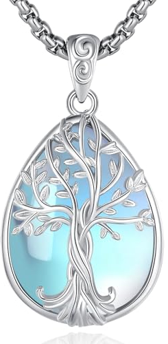 EUDORA Harmony Ball Collar Árbol de La Vida y Piedra de Luna para Mujer Plata de Ley 925, Colgante Árbol de La Vida Joyería Original Regalo para Mujer Madre Mama Esposa Abuela, 18+20