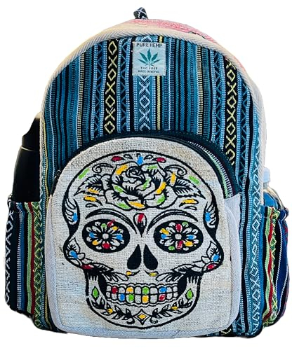 Gurkha Handgefertigter Hanf-Rucksack, 33 cm, einzigartiger Himalaya-Hanf-Rucksack, Hippie-, Festival-, Wander-, Tablet- und Laptop-Rucksack, handgefertigt im Everest-Land, Nepal, Mix, 13 X 11 Inch,
