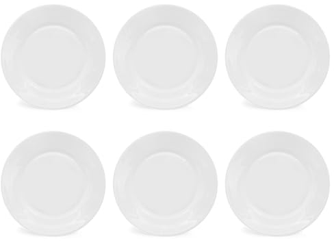 Tradineur - Pack de 6 platos de postre, vidrio opal, modelo Toledo, resistentes, vajilla de cocina, aptos para lavavajillas (Blanco - Ø 20 cm)