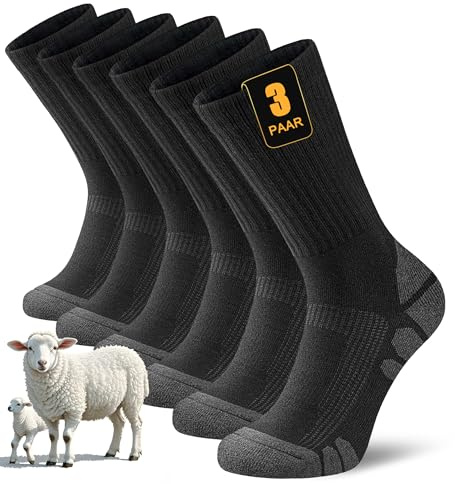 FORVEVO 3 Paia Calze Termiche Lana Merino Uomo 39-42, Trekking, Imbottite, Invernali, Spugna Cachemire, Sportive Traspiranti, Adatto Corsa (Neri)