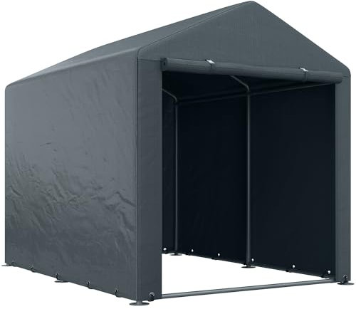 Outsunny 1.6 x 2.2m Garden Storage Shed Tent, Portable Shed Shelter with Galvanised Steel Frame and Large Door, for Motorbike, Garden Tools, Bike Storage, Dark Grey