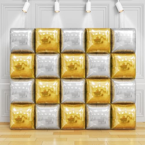 HILAVO 20 palloncini quadrati in lamina argentata, in Mylar metallizzato, tunnel da parete a doppio lato, kit per compleanni, lauree, anniversari, feste, sfondi decorativi