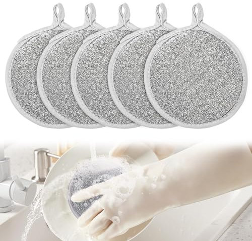 TPTGIAR 5 esponjas lavables, multiusos, para cocina, de alambre de doble cara, reutilizables, para ollas y sartenes