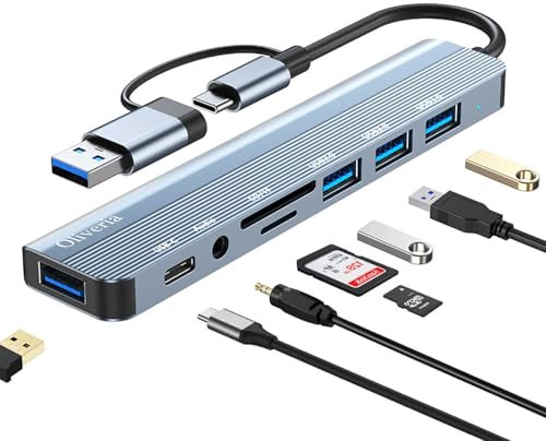Oliveria USB C Hub 8-in-2, Multiport-Adapter, USB 3.0 & 2.0 Ports, SD & TF Kartenleser, Typ C Port, Kompatibel mit MacBook, Galaxy, iPad