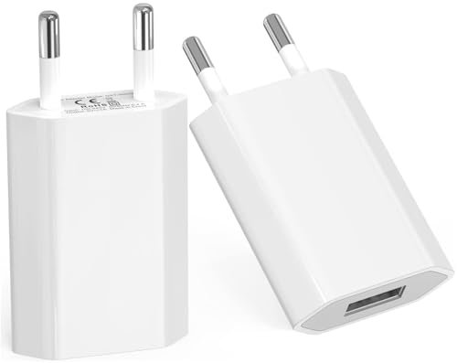 Chargeur USB 2-Pack Alimentation USB Connecteur de charge 5V-1A Adaptateur universel Prise de courant Adaptateur secteur Connecteur de charge avec Xiaomi,iPhone,Samsung,Huawei,téléphone portable-blanc